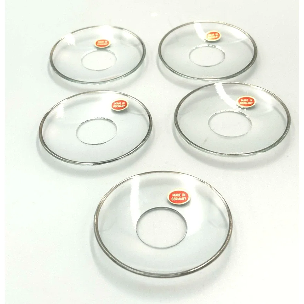 Vintage Glass Bobeches (5) Silver Rim Candle Wax Collar Drip Catcher Germany
